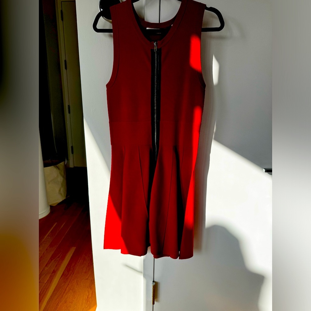 ALC Red Dress Black Leather Zipper Detail